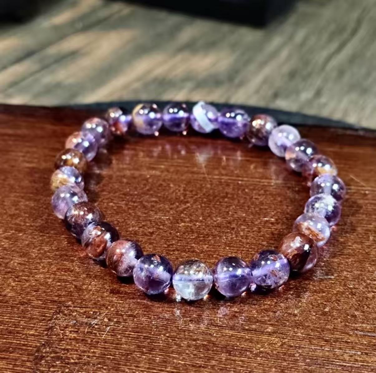 【C019】パープルファントムクオーツ ブレスレット（7MM)