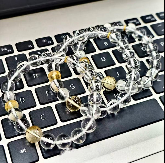 【C010】高品質ホワイトクオーツ ブレスレット（9MM)