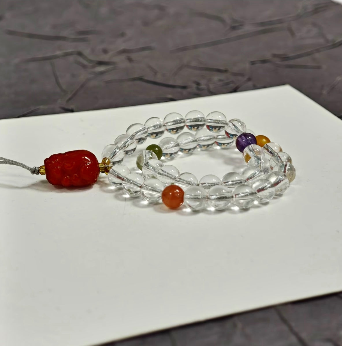 【C046】ホワイトクオーツ携帯ストラップ(約3～4MM)